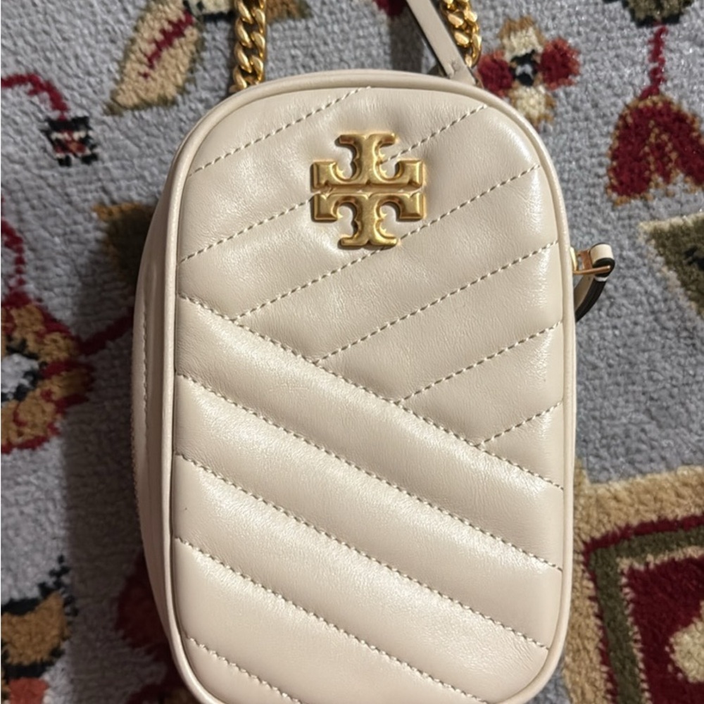 Tory Burch Ivory Quilted Crossbody Bag with Gold Accents
